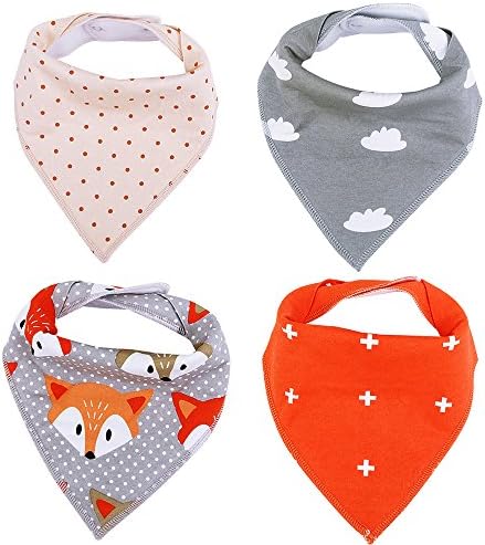 Unisex Baby Bandana Drool Bibs with Snaps-2 Sided Design,Soothie Holder,4-Pack Extra Absorbent for Girls and Boys