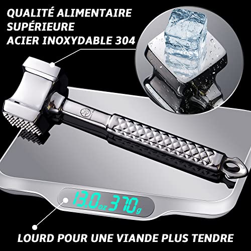 Stainless Steel Meat Tenderizer - Professional Double Sided Meat Hammer - Dishwasher Safe - Ideal for Cutlets, Chops, Steaks - Mallet by Gourmet Easy