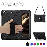 BREACN iPad Mini Case [iPad Mini 3 Case][iPad Mini 2 Case] Full Body [Shock Proof for Kids Case] -360 Degrees Swivel Stand and Hand Grip Strap/a Shoulder Strap for ipad Mini case for Kids Black