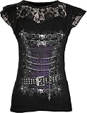 Spiral - Womens - WAISTED CORSET - Lace Layered Cap Sleeve Top Black - L