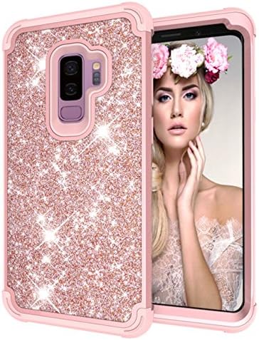 Galaxy S9 Plus Case, KAMII 3-IN-1 Design Luxury Sparkle Glitter Bling Shiny Full-body Protective Hard Shell Rubber Bumper Shockproof Armor Case Cover for Samsung Galaxy S9 Plus/S9+ (Rose Gold)