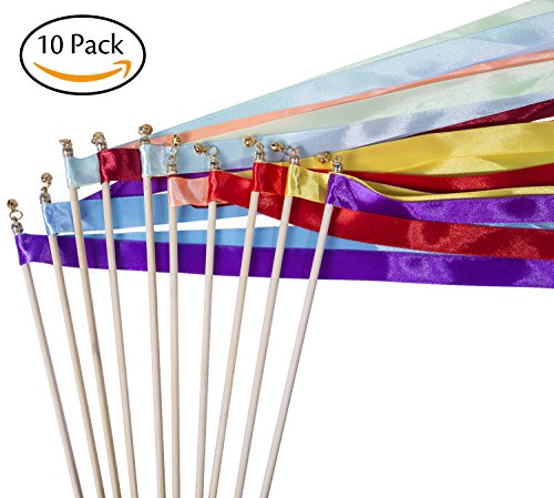 Hibery 10 Pack Ribbon Wands for Wedding Party Activities, Streamers Wands Ribbon Mix Color