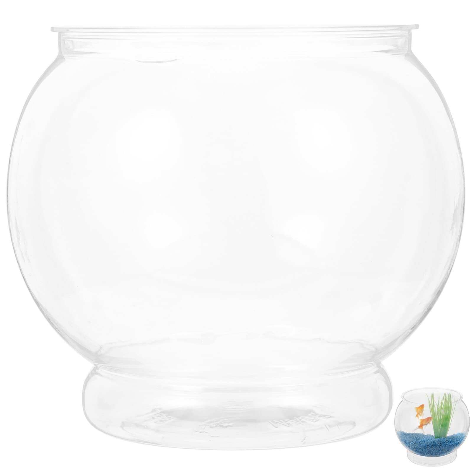 Alipis Round Plastic Fish Bowl 7 Inch Clear Shatterproof Gold Fish Tank Desktop Aquarium for Betta Office Decoration