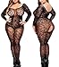 Curbigals Sexy Gorgeous Floral Lingerie Plus Size Crotchless Sleeved Bodystocking Bodysuit (Black, XL|US 14-16W)