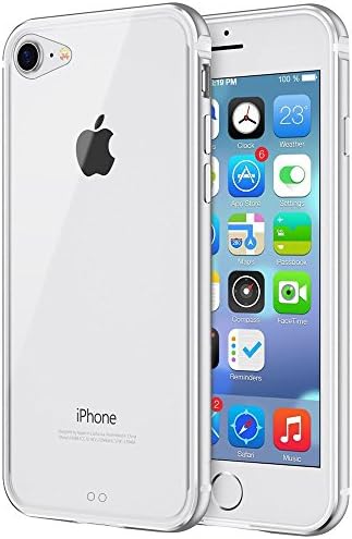iPhone 8 Case, Compatible with iPhone 7 KEWEK Aluminum Metal Bumper Frame (No Signal Reduce) with Shock Absorbing Flexible TPU Inner Dual Layer (the Clear Back Panel Unremovable), Silver