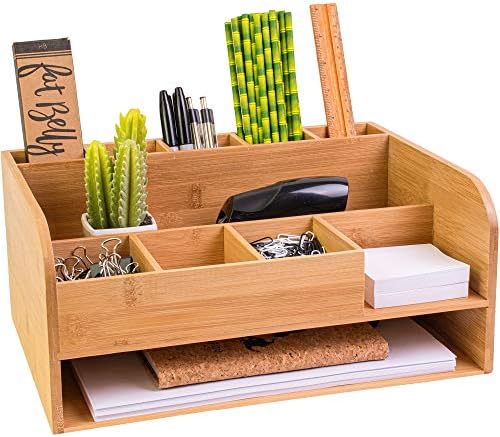 Bamboo Wooden Desk Organizer with File Organizer for Workplace Provides Storage & Desk Equipment. Good Workplace Decor combo for Desk Group, Workplace Desks, House Workplace and extra by MissionMax