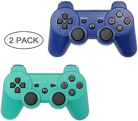 PS3 Controller 2 Pack Wireless Bluetooth 6-Axis Controllers Dualshock 3 Gamepad for PlayStation 3 (Blue+Green)