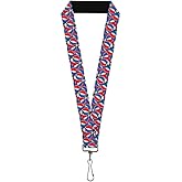 Buckle-Down Grateful Dead Keys,Keychain,Wallet,ID Card Holder,with Quick Release Lanyard- Steal Your Face Logo Stacked Red White Blue, Elastic