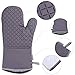 BESTonZON Oven Mitts and Pot Holders Set of 4, 500F Heat Resistant Oven Gloves with Silicone Soft Cotton Lining with Non-Slip Surface for BBQ Cooking Baking Grillin(Grey)