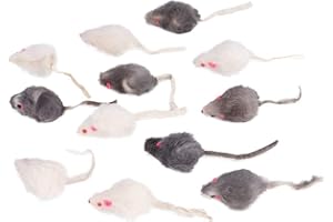 Cat Toy Mouse, Real Fur Mice Toy 12 Rabbit Fur Mice, 12pcs Pet Cat Toy Small Plush Mouse Funny Cat Toy Fake Mouse for Kitten 
