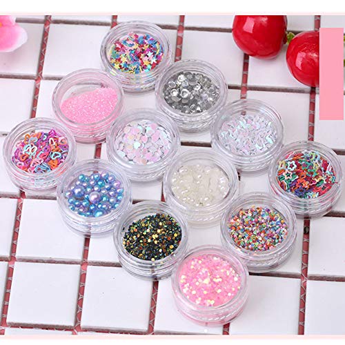 48pcs Nail Art Stickers & Decals Kit - Nail Dried Flowers Stickers, Colorful Nail Paillette Chip Foil Glitter, Ice Mylar Shell Foil Slice,Mixed Nail Diamonds with a Tweezer and a Nail Brush