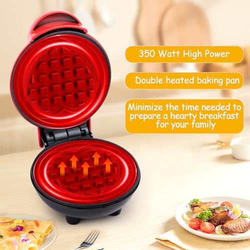 Mini Heart Shaped Waffle Maker, RISVOWO 350W Waffle Maker with Non-Stick, Electric Waffle Makers for Children's Birthdays, Family Parties, Easter or Christmas Mini Waffle Iron Heart Shape