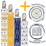 Pacifier Clip Holder for Boys Girls - 4 Pieces Pack + Pacifier Case by Bubble Pleasure - Universal Designs, Newborn Baby Set, Cute Soothies Pacifier Leash