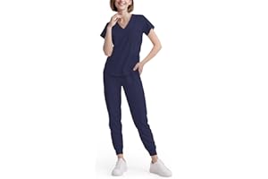Eadflie Scrubs for Women Set - 8-Pocket V-Neck Scrub Uniform, Stretch Jogger Pants, Medical Workwear for Nurses, Pet Care