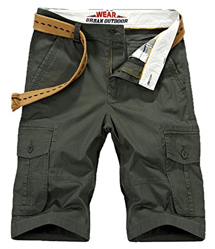 Vcansion Men’s Cotton Relaxed Fit Summer Beach Casual Twill Multi Pocket Cargo Shorts Army Green US 44/Label 46