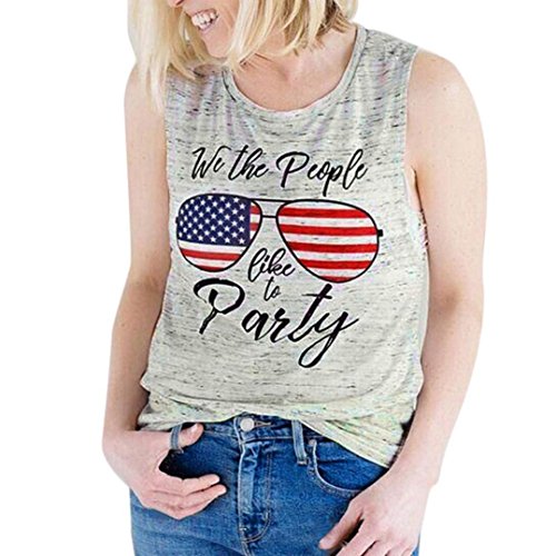 Womens Vest Tank Top American Flag Printed Sleeveless Shirt T-Shirt Blouse (M)