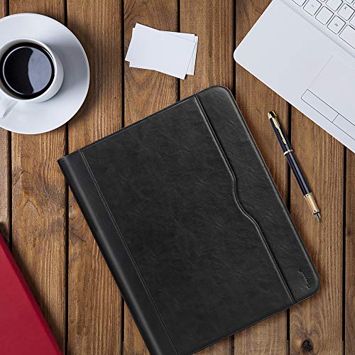 Portfolio Padfolio Case, Skycase Business Portfolio Folder, Zippered Conference Folder Document Organizer with Letter Size Clipboard, Document/Tablet Sleeve(Up to 12.9'' Tablet) and Card Holders Black