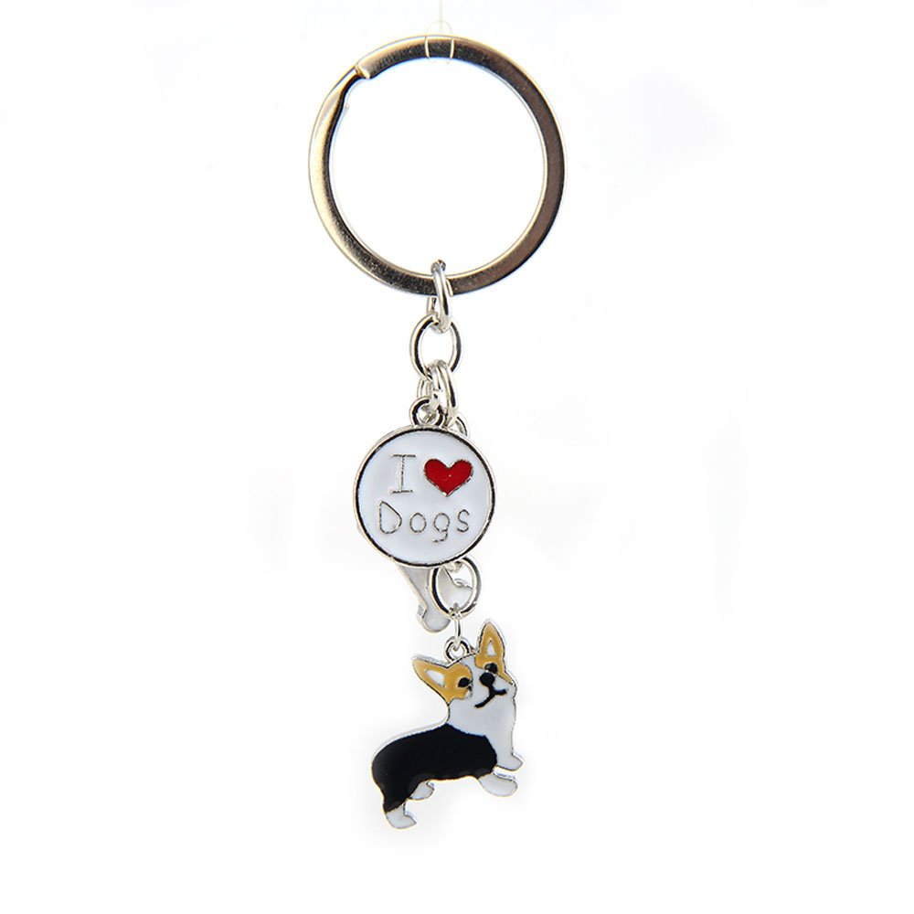 ZoonPark® Dog Key-ring Keychain,Lovely Cute Small Dog Puppy Keychain Keyring Metal Keychain Keyring Keyfob Key Ring Car Keyring Bag Charm (Black Corgi)