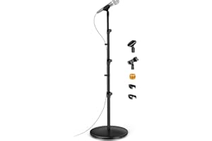 Round Base Microphone Stand, Bietrun Heavy Duty Adjustable Metal Mic Floor Stand for Singing/Church/Stage with 2 Universal Mic Clip, 3/8'' to 5/8''Adapter, for Shure SM7B/SM58/Samson Q2U/Podmic＆More