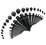 ORAZIO 36Pcs Acrylic Ear Stretching Taper and Tunnel Set -14G to 00 Gauge Black Tone
