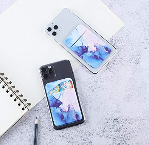 2Pack Phone Card Holder Stretchy Lycra Stick on Wallet Pocket Credit Card ID Case Pouch Sleeve 3M Adhesive Sticker for Back of iPhone Samsung Galaxy Android Smartphone-Watercolor Marble Blue - Thumbnail 5