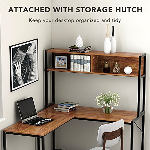 Tribesigns Lshaped Desk with Hutch,55" Corner Computer Desk Gaming