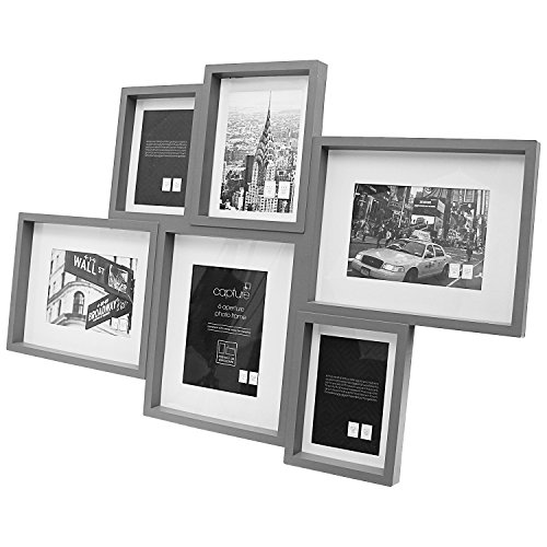 Jerry & Maggie - Photo Frame 20x30 Grey Picture Frame Multi Selfie Gallery Collage Wall Hanging 6 Open Photo Sockets Injection Plastic - Wall Mounting Design