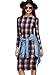 MakeMeChic Women's Plaid Dress Wear to Work Bodycon Pencil Dress Blue L
