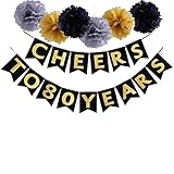 Cheers To 80 Years Banner Birthday Wedding Anniversary Party Decoration Supplies (80th)