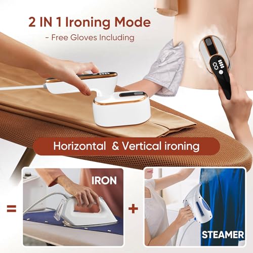 Upgraded - Portable Steamer for Clothes - LED Display & 3+1 Level Steam, Foldable Compact Mini Iron, Small Handheld Iron with Ironing Gloves, College Essential, White(Only for 110V, Such as Canada/US)