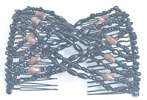 Lovef 1pcs Multifunction Beaded Magic Hair Comb Elastic Double Ez Clips Hair Clips Hair Accessories Insert Hair Jewelry (Coffee-B)