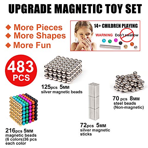 Magnetic Beads Magnetic Building Blocks 483PCS(7 Colors) Magnets Sculpture Building Blocks Toy for Kids for Intelligence Learning Development and Creative Educational Toy Office Toy & Stress Relief - Thumbnail 5