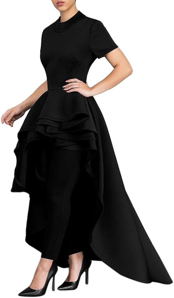 Kangma Women Short Sleeve High Low Peplum Dress Bodycon Casual Party Club Dress
