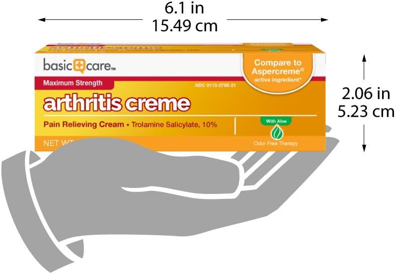 Basic Care Arthricream, Trolamine Salicylate 10%, Analgesic & Arthritis Pain Relief Cream, 3 Ounces: Health & Personal Care