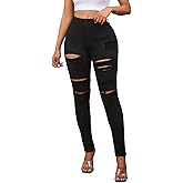LONGBIDA Skinny Ripped Jeans for Women High Waisted Stretch Butt Lifting Jeans Slim Fit Distressed Denim Pants Jeggings Jeans