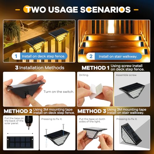 BKBB PPBB Solar Step Lights for Outside, Solar Stair Lights Outdoor Waterproof, Deck Step Lights for Fence, Patio, Yard, Porch, Front Door, Sidewalk, Garden, Patio Decor (8, Warm White)