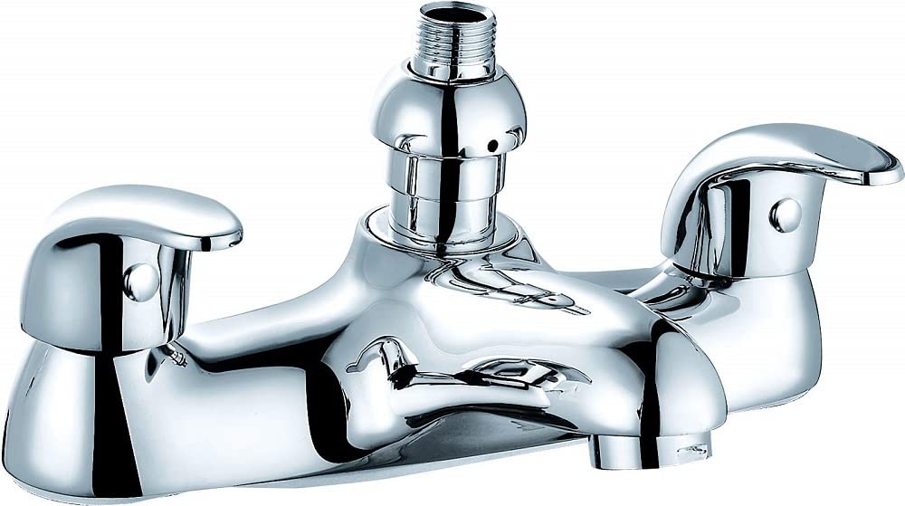 VeeBath Luton Luxury Round Monobloc Double Lever Bath Shower Mixer Tap Bathroom Tub Filler Brass Faucet with Shower Head - Chrome