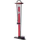 SILCA Pista Floor Pump Red with Black Single Sided Base and SILCA Presta Chuck and Threaded Schrader Chuck