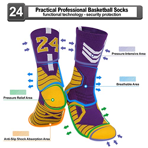 Pairs Kobe Children Basketball-Socks-for-Boys, #24 Lucky Number
