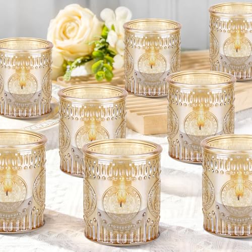 Lanttu Gold Votive Candle Holder Set of 36, Flower Tea Lights Candle Holders for Wedding Table Centerpieces, Birthday Parties, Anniversary, Bridal Shower and Holiday Decorations, Glass