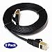 Tera Grand - 6FT - 2 Pack - CAT7 10 Gigabit Ethernet Ultra Flat Patch Cable for Modem Router LAN Network, Gold Plated Shielded RJ45 Connectors, Faster Than CAT6a CAT6 CAT5e, Black