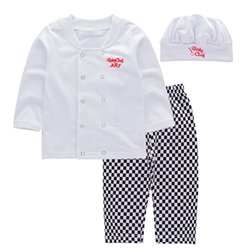 May's Baby Unisex Long Sleeves Cook Chef Photo Props Costume 3-Piece Clothes Outfit Set