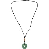 FOMIYES Natural Jade Necklace: Donut Bead Jade Circle Coin Pendant Necklace, Healing Spiritual Good Luck Fortune Pendant for Feng Shui