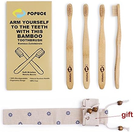 Natural Bamboo Toothbrush With Ergonomic Design, Biodegradable Smooth Handles,BPA Free Soft Bristles, Pack of 4 For Adult