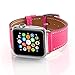 valkit Bands Compatible with Apple Watch Band 38mm 40mm 42mm 44mm, Genuine Leather Strap Bracelet Replacement Wristband with Metal Adapter for Women Men iWatch SE 6 5 4 3 2 1, Single Tour - Hot Pink