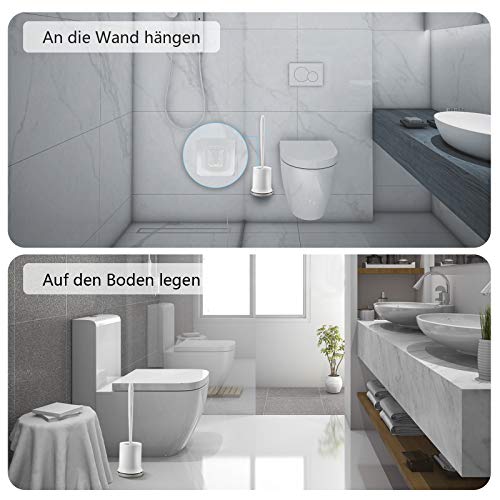 aifulo Toilettenbürste,WC-Bürsteund Behälter,Handgriff ist abnehmbar und schnell trocknendem Haltersatz,Wandmontage & Stehen für Badezimmer Toilette und Gäste-WC (Grau)