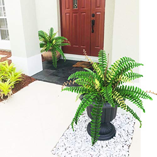 Ollain Artificial Boston Fern Plants Bush Shrubs Fake Faux Fern Silk Fronds Plant Greenery Bushes Flower UV Resistant for Garden Indoor Outdoor Hanging Decor (28 Leaves)
