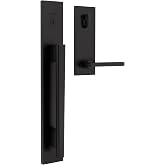 Kwikset Careus Front Door Lock Handle and Deadbolt Set, Entry Door Handleset Exterior with Interior Reversible Lever, Matte Black, Pick Resistant SmartKey Rekey Deadbolt Security
