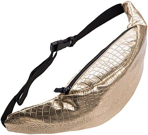 Fanny Pack Rave Festival Metallic Holographic Bum Bag Waist Pouch (Gold)