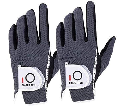 FINGER TEN Golf Gloves Men Left Hand Right Rain Grip Weathersof Value 2 Pack, Mens Golf Glove Wear Resistant Non Slip Flexible Durable (Grey, 3XL, Left)